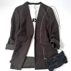 美品 アンタイトル UNTITLED ノーカラー ジャケット ブラウン 茶色 L