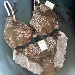 ワコール アンフィ ブラジャー E70 ショーツ M ブラウン系 レース