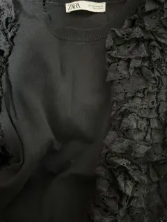 ZARA ブラック フリル半袖ニット