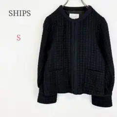 ◆シップス【S】ノーカラージャケット 毛 レーヨン キュプラ セレモニー