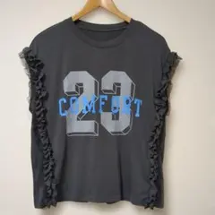 23 COMFORT ロゴ フリル Tシャツ チャコールグレー
