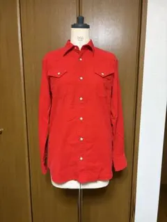 赤 ウエスタンシャツ　コーデュロイ　長袖 ポケット付き