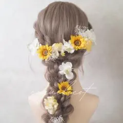 ひまわり　髪飾り　ヘッドドレス イエロー／ウエディング 結婚式 七五三⑦のサムネイル
