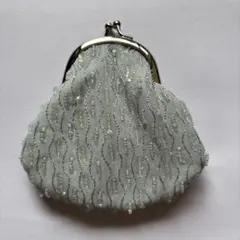 ビーズ刺繍 がま口 小銭入れ ブルーグレーハンドメイドのサムネイル