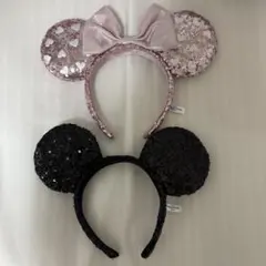 Disney カチューシャ スパンコール ミニー ミッキー 2点セット