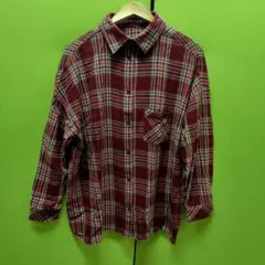 レディース 長袖 チェックシャツ バーガンディ系　26966
