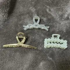 ヘアクリップ 3点セット ゴールド クリア ホワイトパール