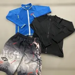 水着　ラッシュガード 青色 黒色　男の子　120-130 フルジップ