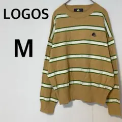 LOGOS クルーネックニット 【M】ボーダー ロゴ刺繍 コットン混 カジュアルのサムネイル