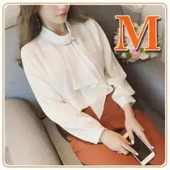 ボウタイシャツ 白 レディース ブラウス フォーマル ビジネス 入学式 M