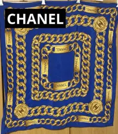 CHANEL シャネル 大判スカーフ チェーン柄 ネイビー ゴールド - メルカリ