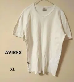 AVIREX ホワイト Vネックリブ Tシャツ 半袖 シンプル XL