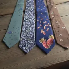 昭和レトロ　ネクタイ 4本セット メンズ まとめ売り 花柄 蝶柄 魚　個性派
