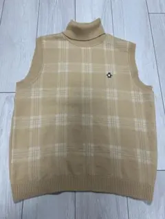 Munsingwear チェック柄ニットベスト タートルネック ベージュ