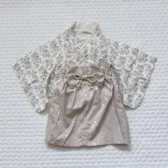 ベビー　袴ロンパース　着物 花柄 リボン付き 50-70cm