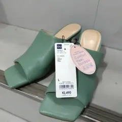 GU グリーン コンフォートヒールサンダル Lサイズ