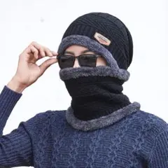 【2点セット】ニット帽 ネックウォーマー 裏起毛 帽子 防寒 暖かい秋冬 ニット