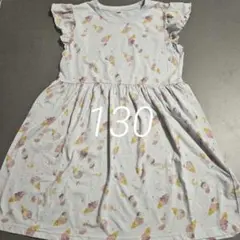 アイスクリーム 水色 半袖ワンピース 130 キッズ 子供服 2点セット