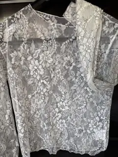 【GRL】花柄 総レース トップス L ホワイト シアー 透け感 レイヤード