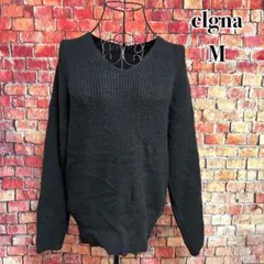 elgna 長袖セーター　ニット　Vネックセーター　ブラック　M 38