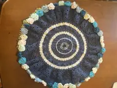 ハンドメイド 花束ブランケット かぎ針編み ブルー系