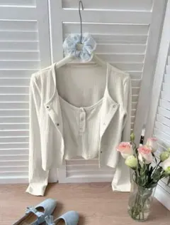 SHEIN リブニット アンサンブル カーディガン キャミソール　Mサイズのサムネイル