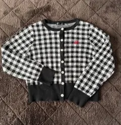 チェック柄カーディガン（赤いロゴ刺繍）