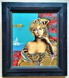 小磯良平、絵画、油彩4号、化粧する舞妓、高級額縁、肉筆、片岡珠子