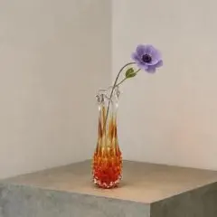 ヴィンテージ アートガラス 花瓶 フラワーベース 橙色 ボトル型 網目模様 花器 ヴィンテージ アートガラス 花瓶 フラワーベース 橙色 ボトル型 網目
