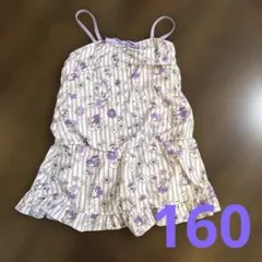 紫系花柄ストライプワンピース水着 160cm 値下げ