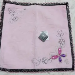アナスイ ピンク 蝶とバラの刺繍 タオルハンカチ