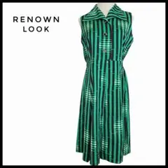 一点物　レトロ ワンピース グリーン ストライプ ノースリーブ ロング