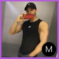 メンズタンクトップ黒 ブラック M 1枚 筋トレランニング ジム スポーツ