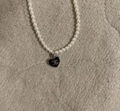 パールハートチャームネックレス　刻印あり