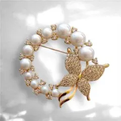 【ゴールド】蝶々　母の日　豪華高見え！パール金色ブローチ　結婚式