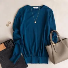 美品▲SLOANE スローン//ウール クルーネックニット ブルー