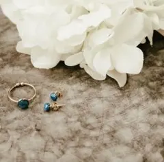 ラッピング可★ ワンポイント ピアス&リング ゴールド セット アクセサリー