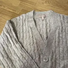 グレー ケーブル編み 長袖カーディガン