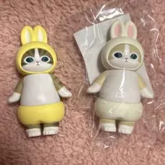 【2個セット】モフサンド　mofusand うさにゃんフィギュア２ 白 黄色