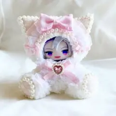 にじぱぺっと ぬい服 着ぐるみ おすわり フリルメイド ピンク×千鳥柄①