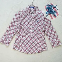 バーバリーブルーレーベル チェックシャツ 36サイズ 赤 ノバチェック風刺繍