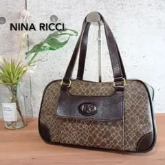 美品 ニナリッチ ヴィンテージ レザー ハンドバッグ ジラフ柄 ブラウン 茶色