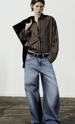 ZARA　オーバーサイズフルイドシャツストライプ　 Мサイズ