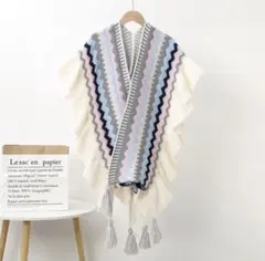 【新品】ストール　マフラー　ポンチョジグザグ模様のショール