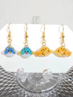 ハンドメイド　フグ　ハコフグ　ピアス　水族館　海　魚　釣り　セット　レジン