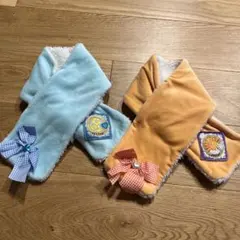 リボン付きフリースマフラー 水色・オレンジ