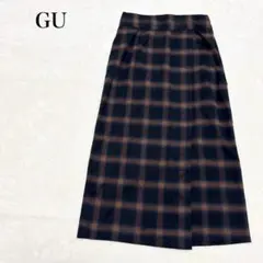 GU オンブレチェックナローミディスカート スリット ウエストゴム 綺麗め 上品