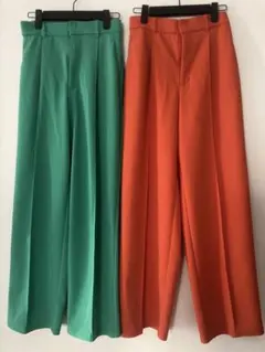 GU ワイドパンツ グリーン オレンジ 2点セット