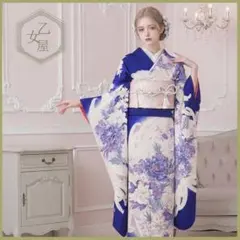 振袖フルセット(9点)・成人式・くすみ・ロイヤルブルー・銀彩加工