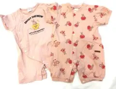 バースデイ　フタフタ　半袖ロンパース　2点セット　ピンク　うさぎ